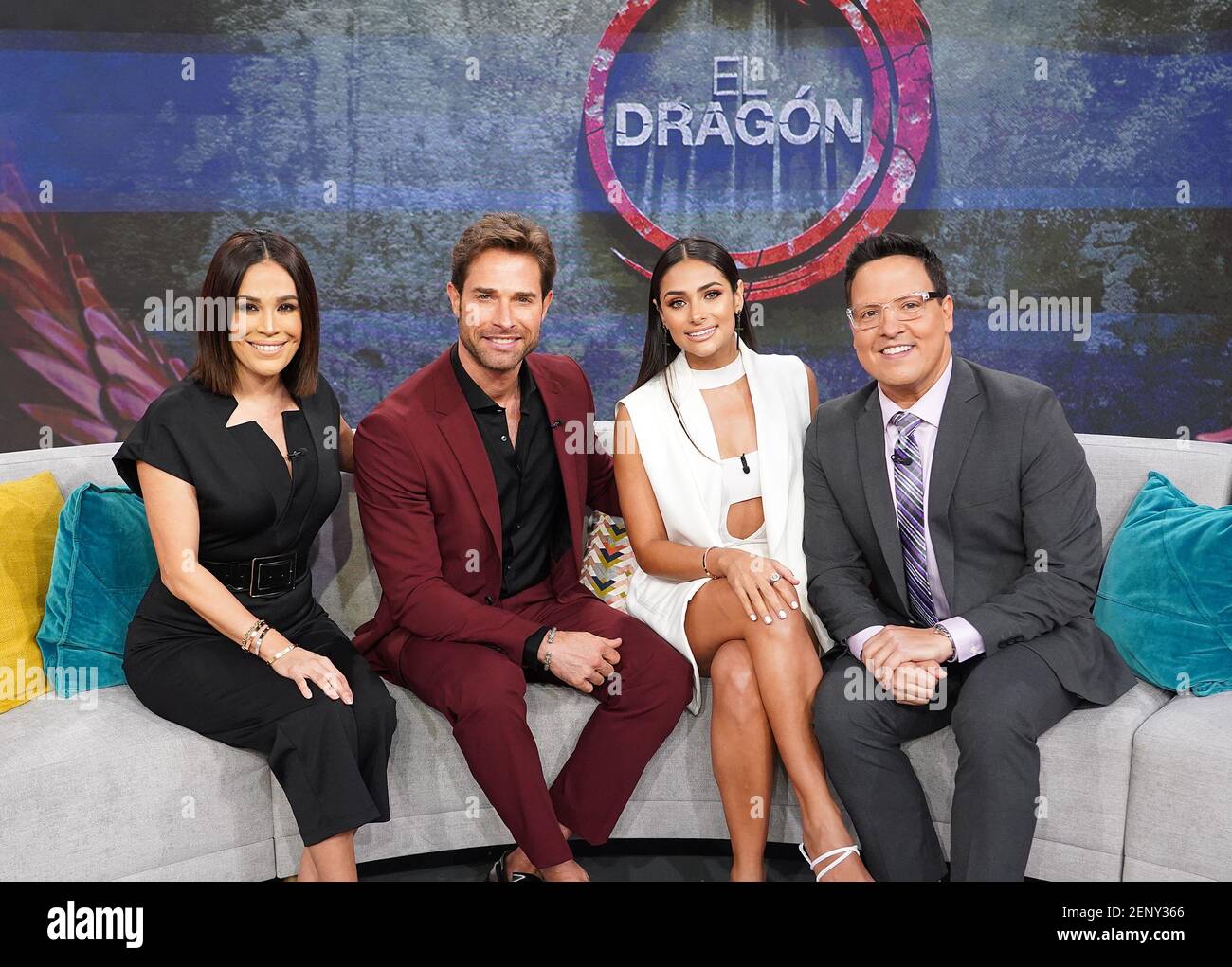 MIAMI, FL - SEPT 30: Karla Martinez, actors Sebastian Rulli and Renata  Notni, Raul Gonzalez are seen during "Despierta America" morning show to  promte the up coming series "El Dragon" on September