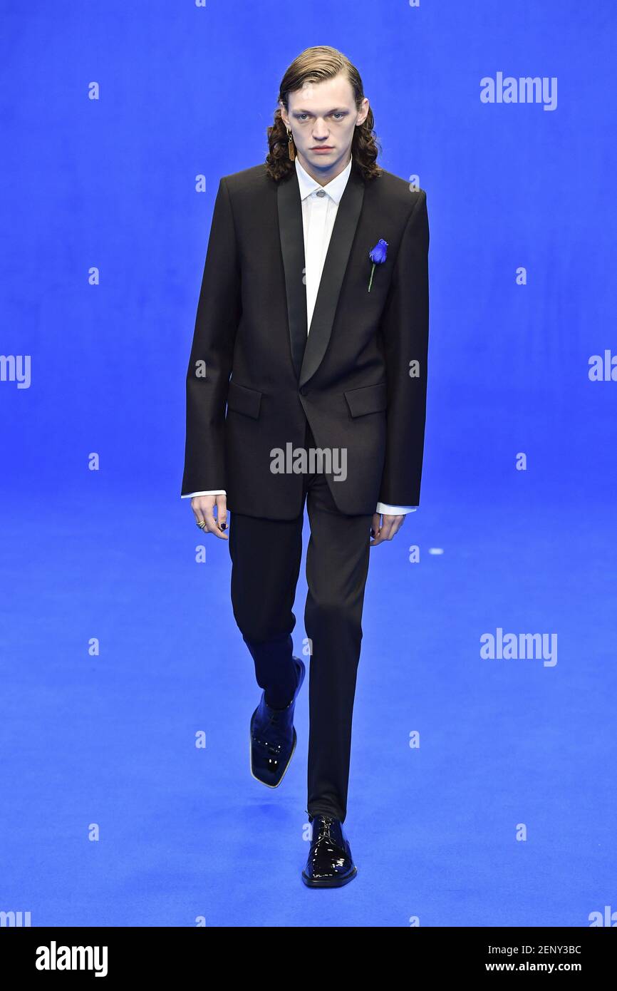 Model walking on the runway during the Balenciaga Ready to Wear  Spring/Summer 2020 show part of Paris Fashion Week on September 29, 2019 in  Paris, France. (Photo by Jonas Gustavsson/Sipa USA Stock