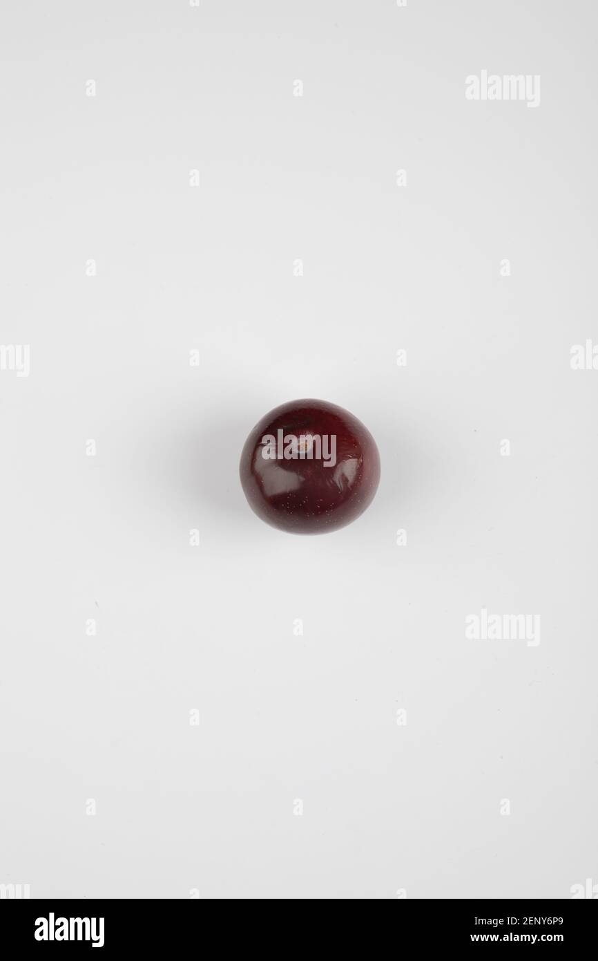 Single cherry plum isolated on white background Stock Photo