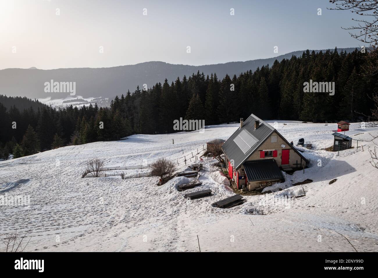 Feneys refuge in french Vercors mountains near Autrans city Stock Photo