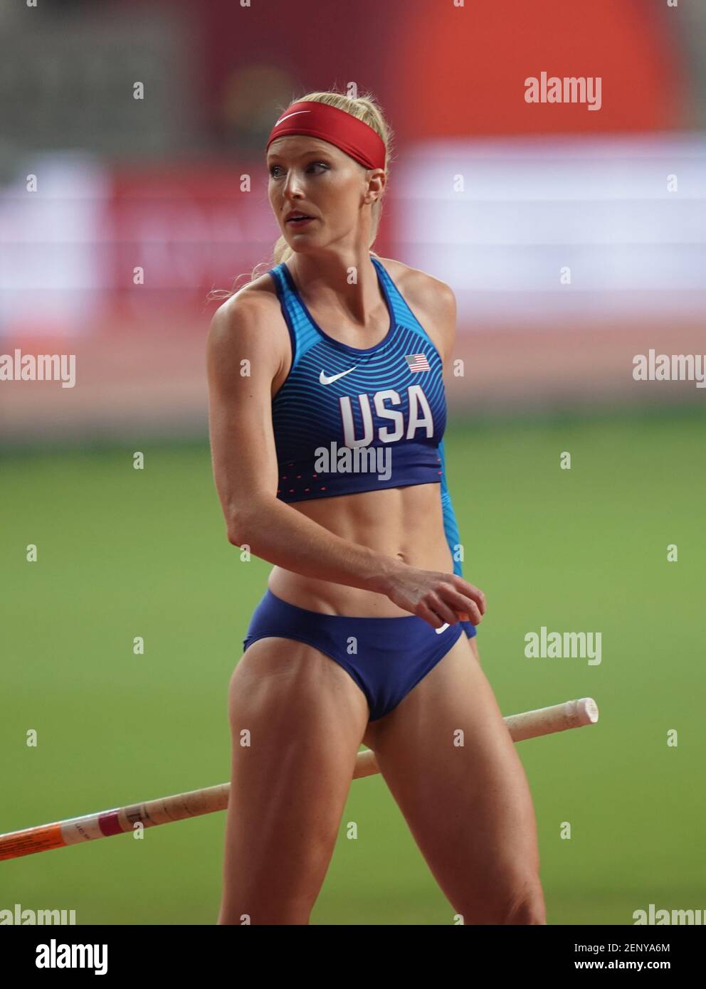 Sandi Morris (USA) during the women's pole vault - IAAF World Athletics Championships at the Khalifa International Stadium in Doha. (Photo by Graham Glendinning / SOPA Images/Sipa USA Stock Photo - Alamy