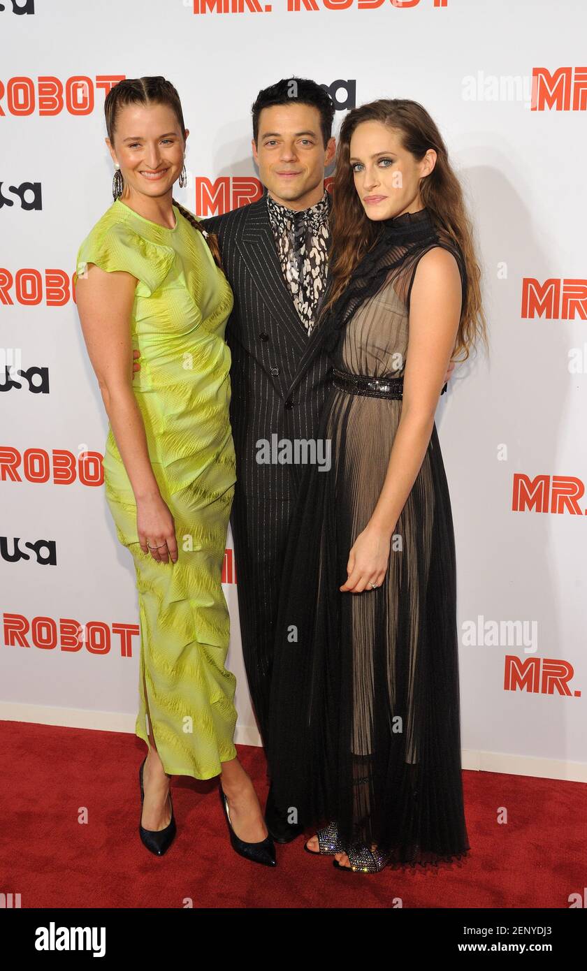 L-R: Actors Grace Gummer, Rami Malek and Carly Chaiken attend the sesaon  four premiere of USA's Mr. Robot at Village East Cinema in New York, NY on  October 1, 2019. (Photo by