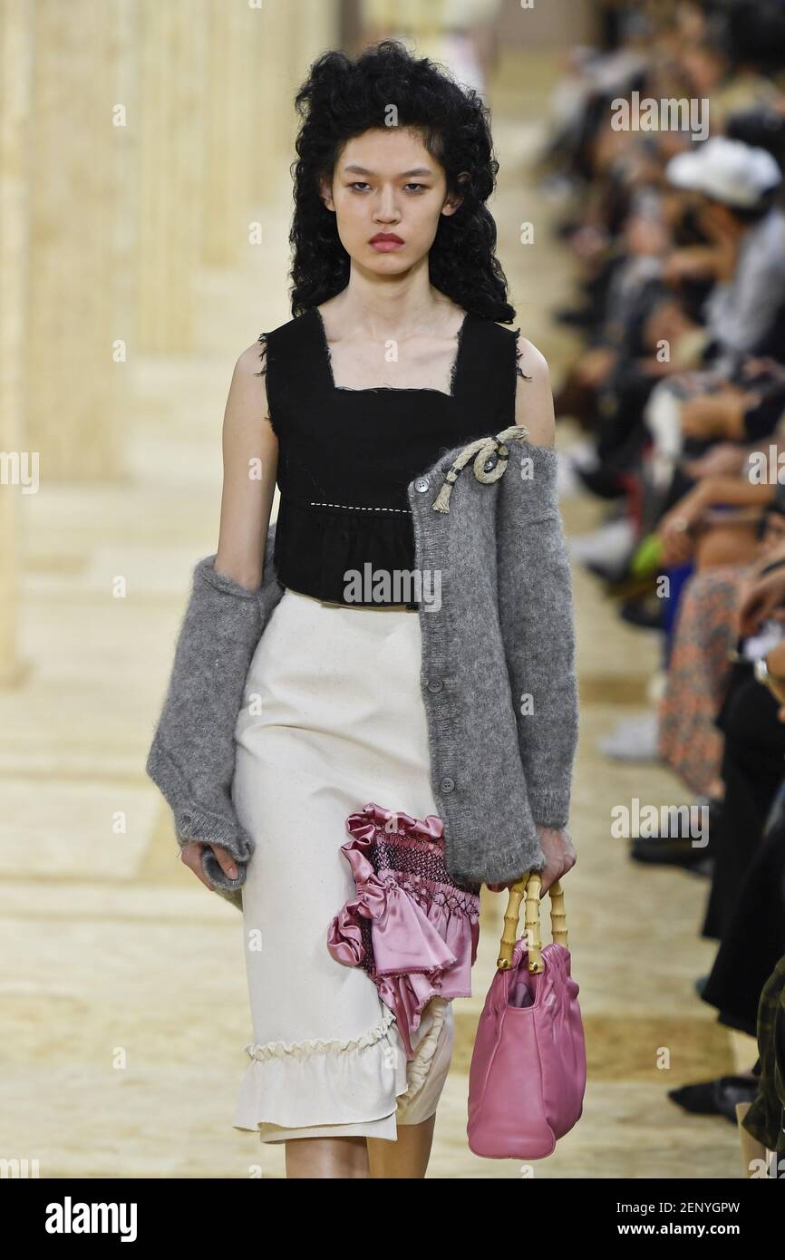 Model Bo Wen walking on the runway during the Miu Miu Ready to Wear ...