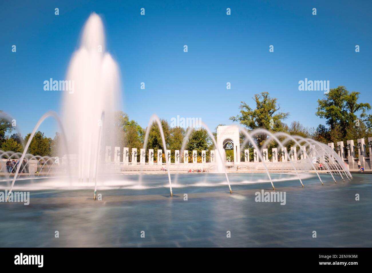 World War II Memorial water fountain, National Mall monument, Washington D.C., USA. Stock Photo