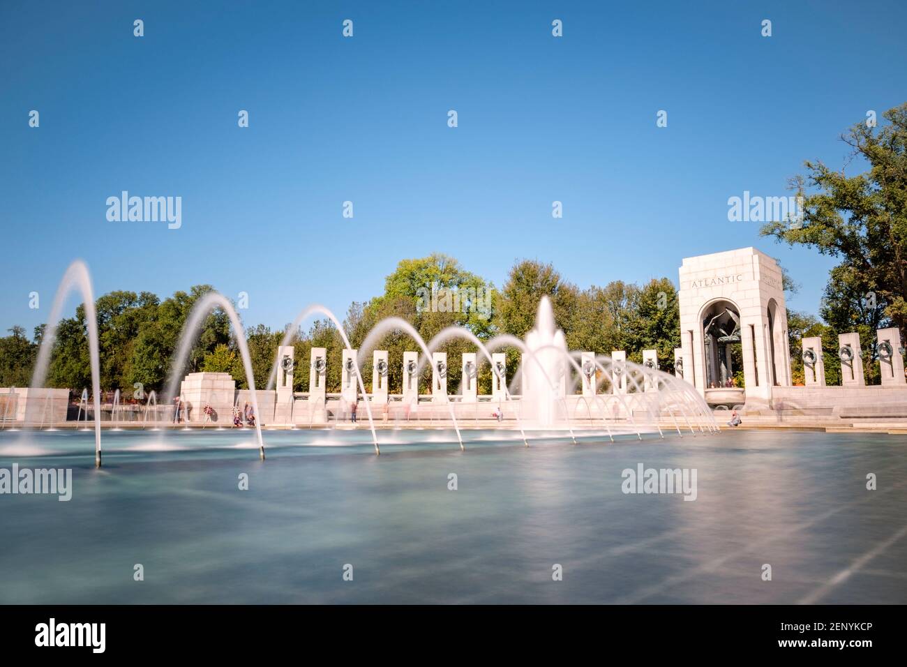 World War II Memorial water fountain, National Mall monuments, Washington D.C., USA. Stock Photo