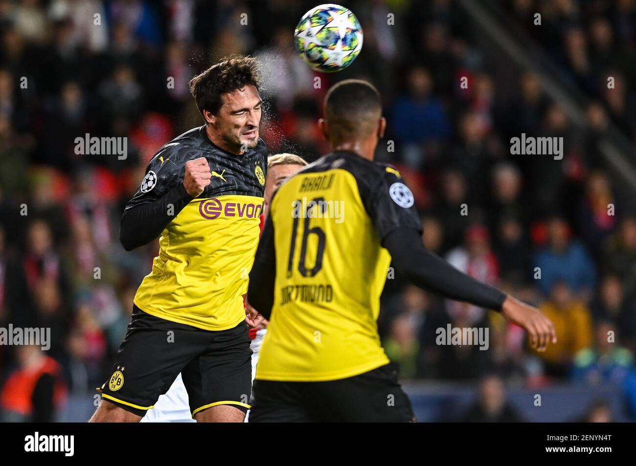Mats Hummels from Borussia Dortmund in action during the UEFA Champions  League (Group F) match between Slavia Prague and Borussia Dortmund in Prague.  (Final score; Slavia Prague 0:2 Borussia Dortmund) (Photo by