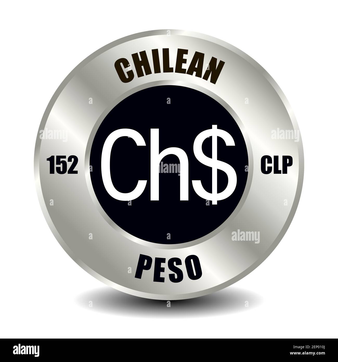 Chile money icon isolated on round silver coin. Vector sign of 