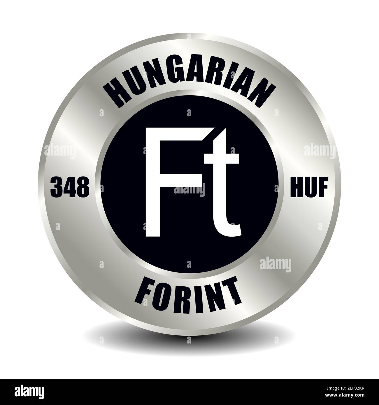 Hungary money icon isolated on round silver coin. Vector sign of currency symbol with international ISO code and abbreviation Stock Vector