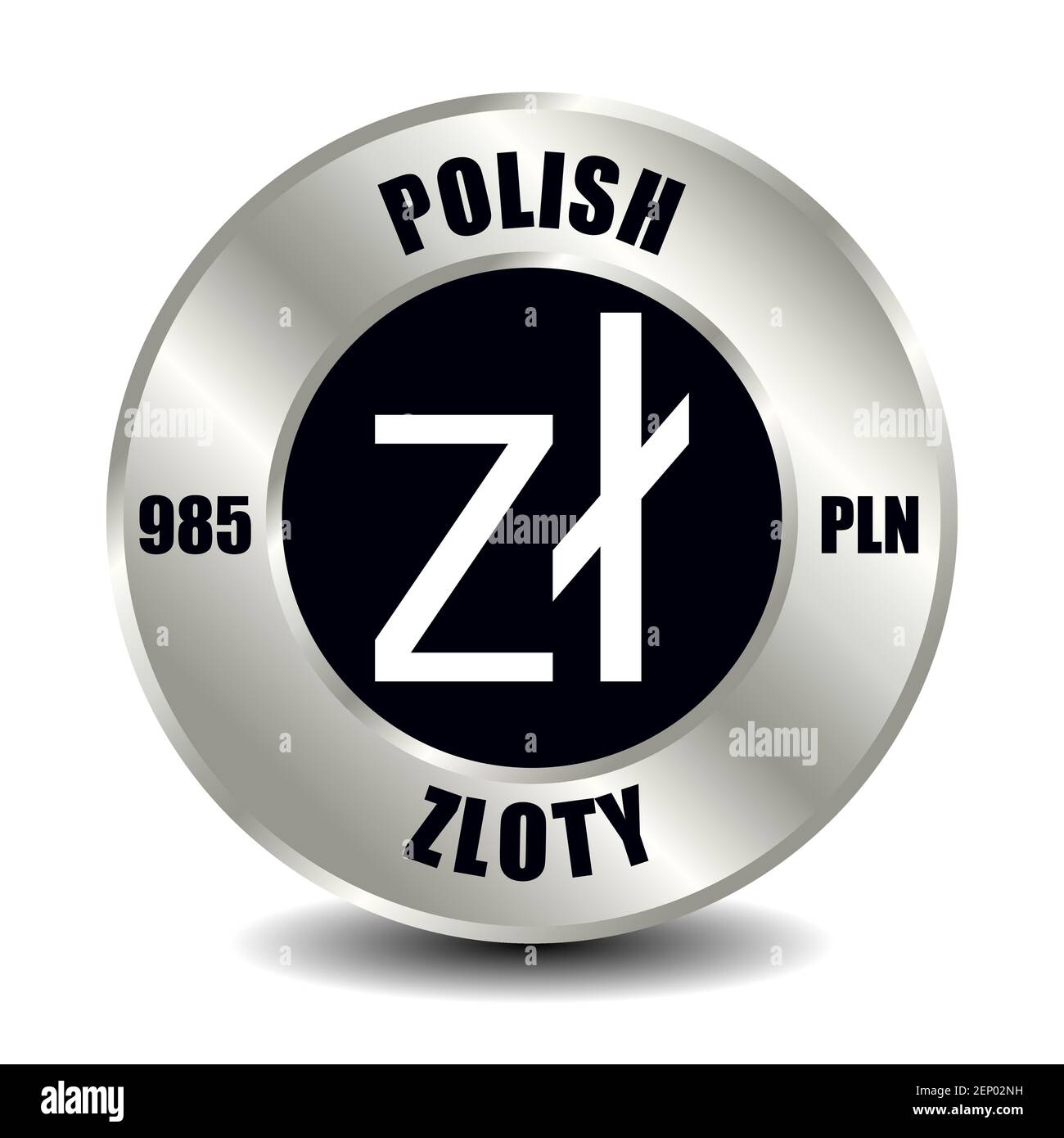 Poland money icon isolated on round silver coin. Vector sign of currency symbol with international ISO code and abbreviation Stock Vector