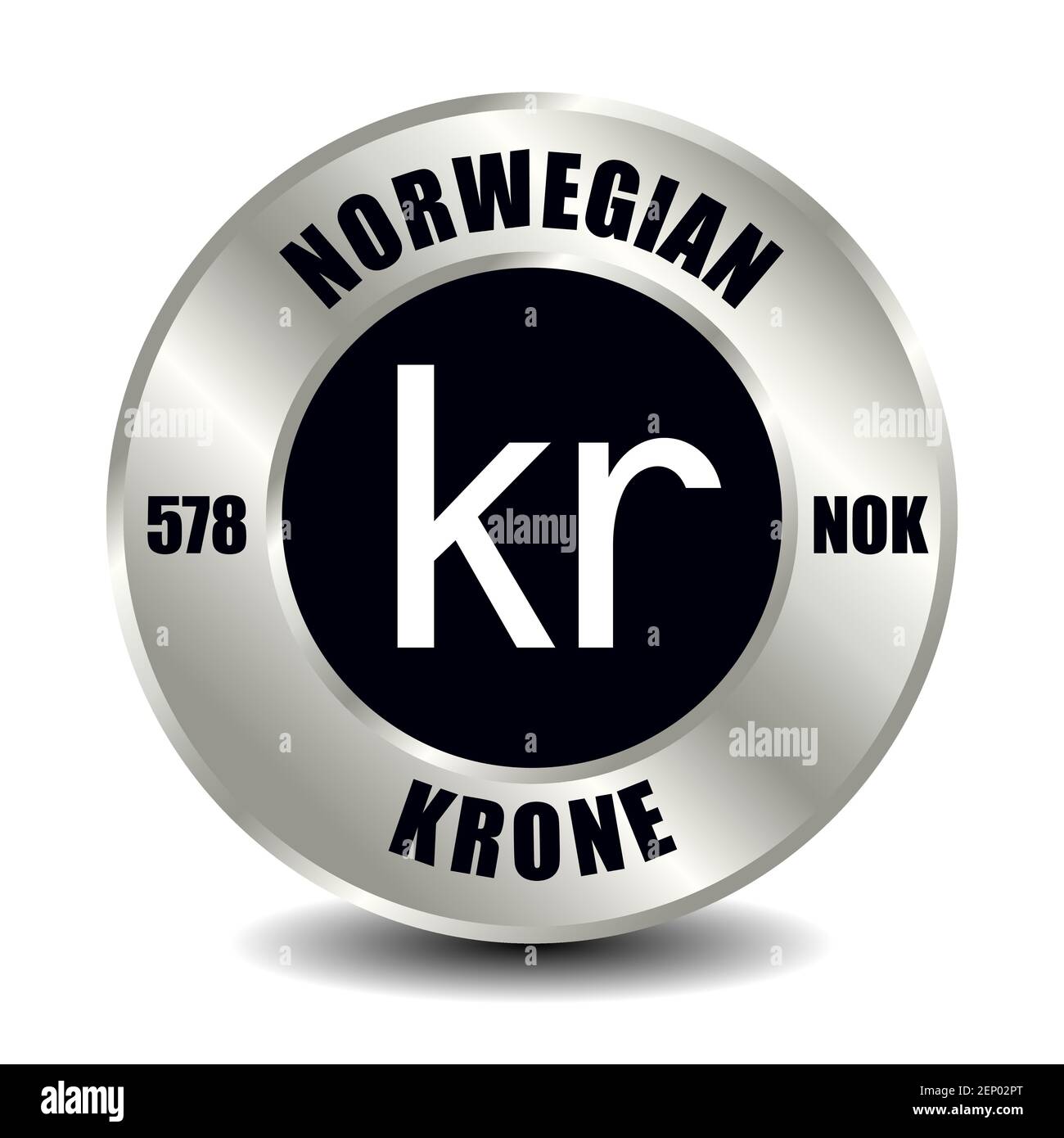 Norway money icon isolated on round silver coin. Vector sign of currency symbol with international ISO code and abbreviation Stock Vector