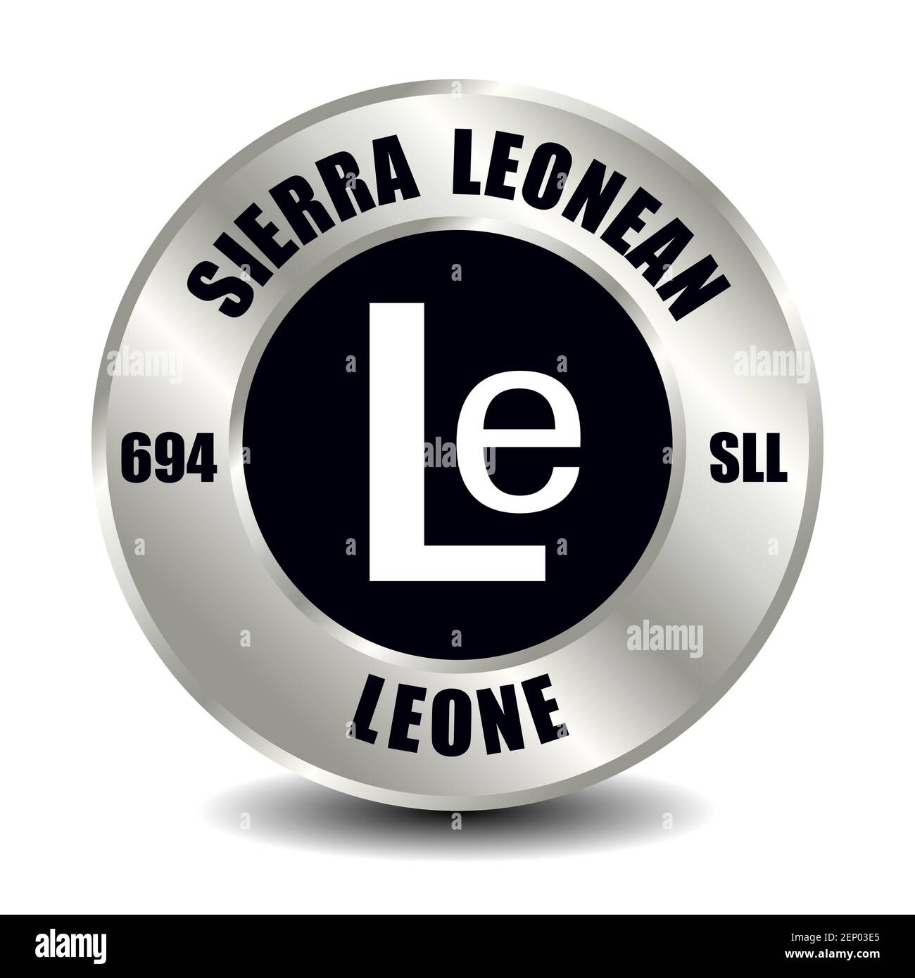 Sierra Leone money icon isolated on round silver coin. Vector sign of currency symbol with international ISO code and abbreviation Stock Vector