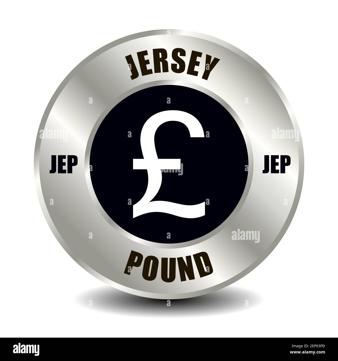 Jersey money icon isolated on round silver coin. Vector sign of currency symbol with international ISO code and abbreviation Stock Vector