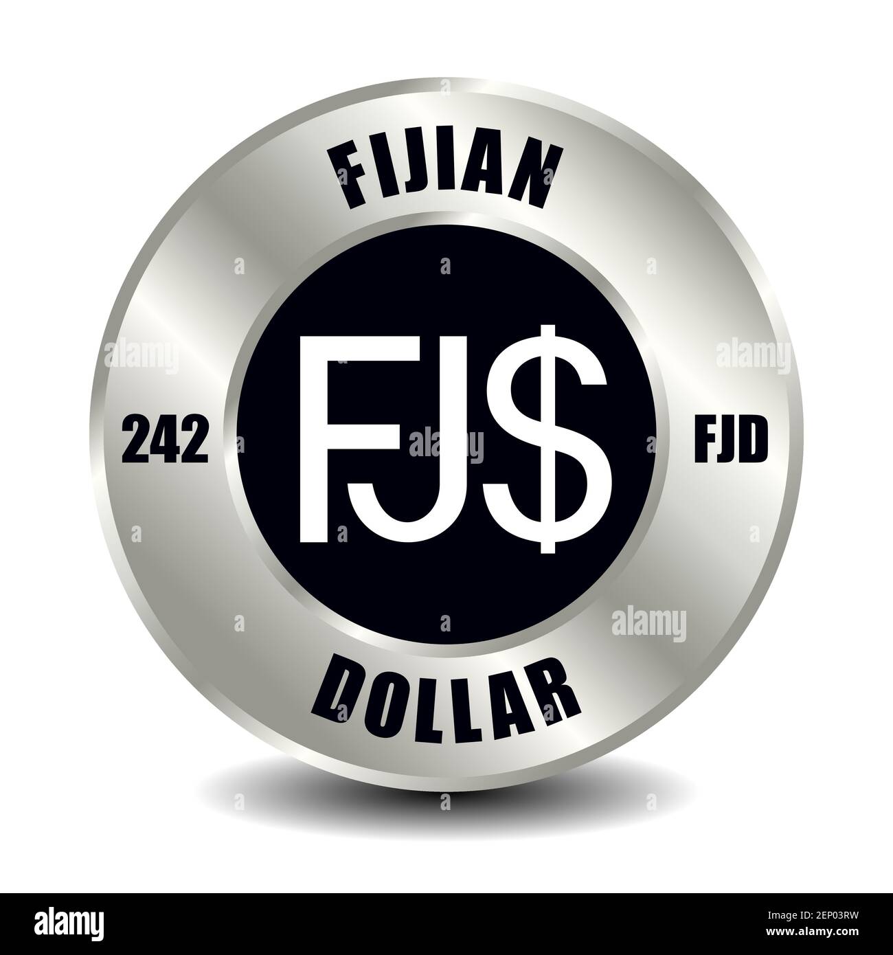 Fiji money icon isolated on round silver coin. Vector sign of currency symbol with international ISO code and abbreviation Stock Vector
