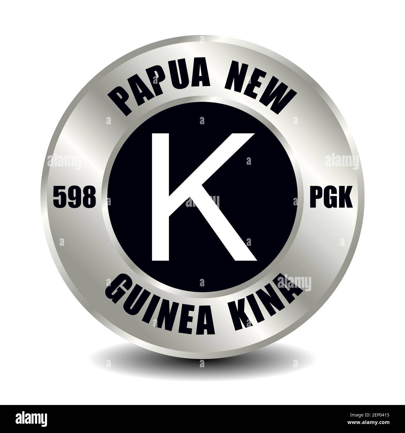 Papua New Guinea money icon isolated on round silver coin. Vector sign of currency symbol with international ISO code and abbreviation Stock Vector