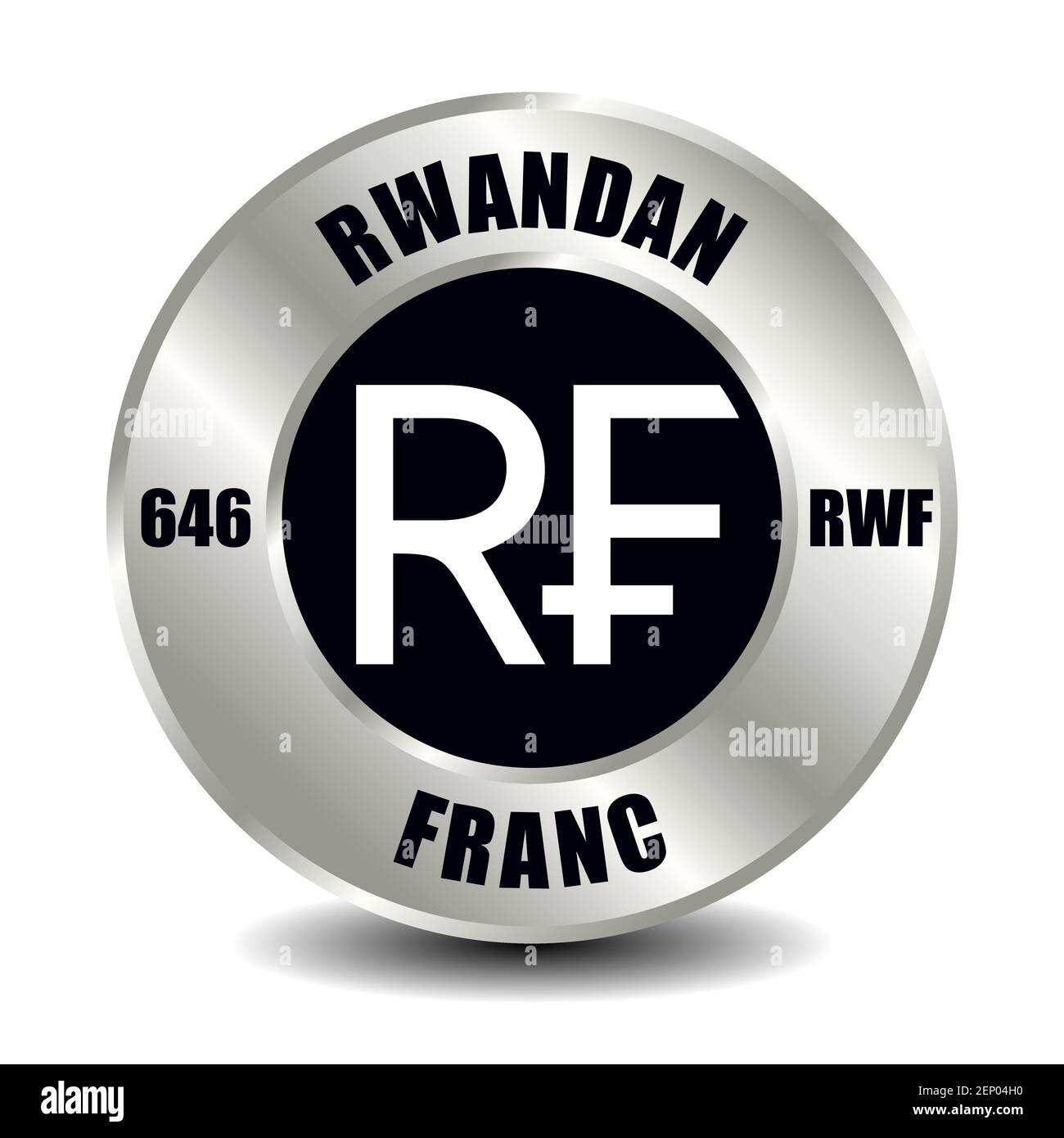 Rwanda money icon isolated on round silver coin. Vector sign of currency symbol with international ISO code and abbreviation Stock Vector
