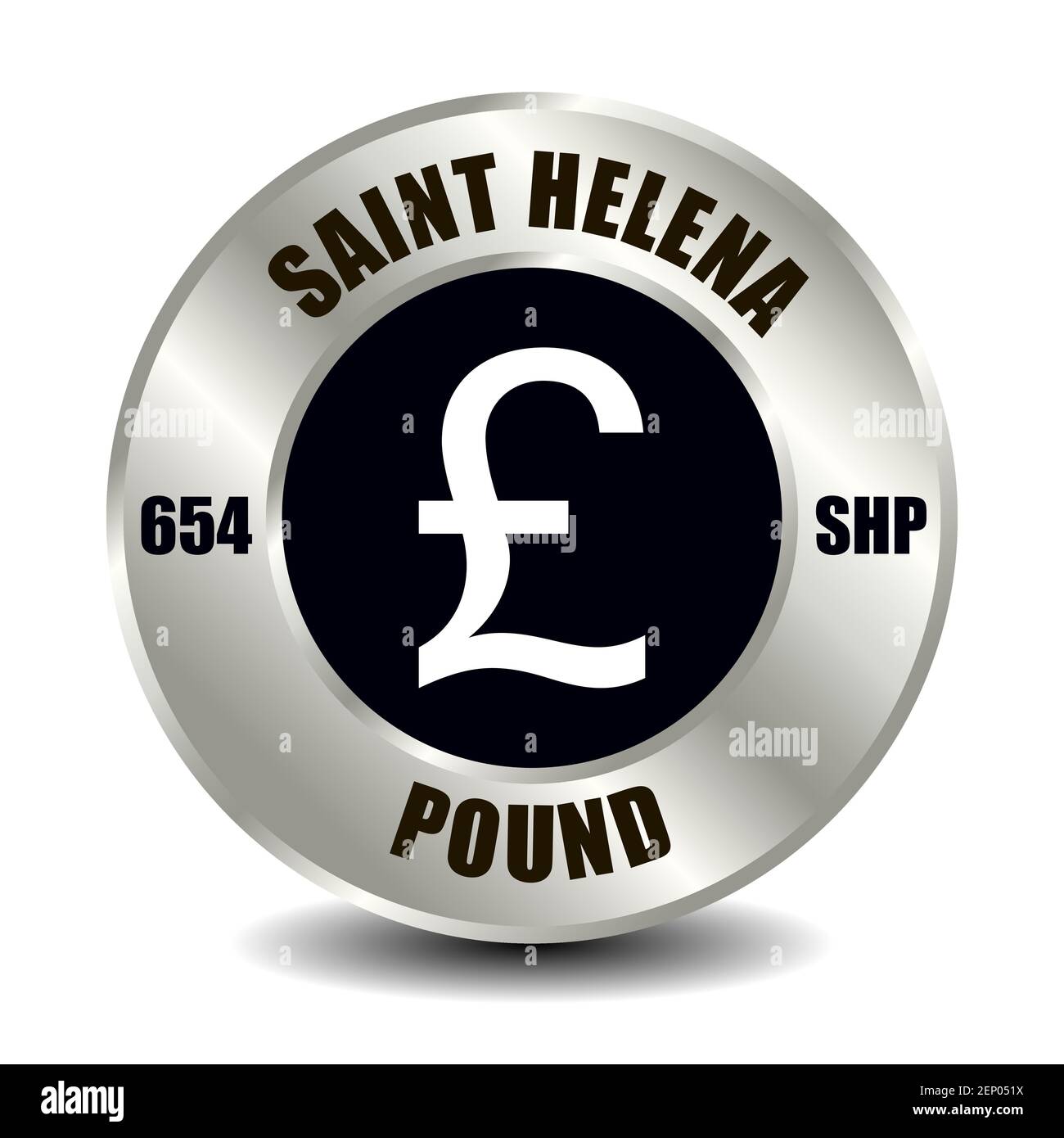 Saint Helena Island money icon isolated on round silver coin. Vector sign of currency symbol with international ISO code and abbreviation Stock Vector