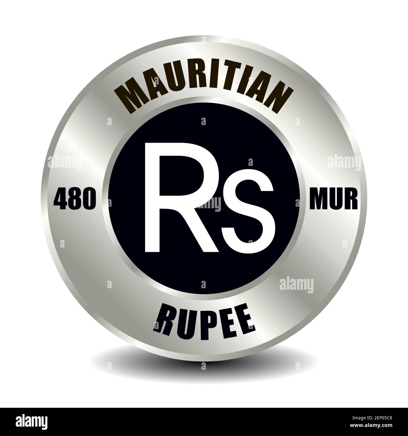 Mauritius money icon isolated on round silver coin. Vector sign of currency symbol with international ISO code and abbreviation Stock Vector