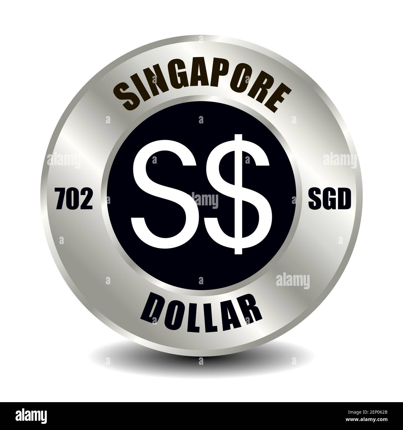 Singapore money icon isolated on round silver coin. Vector sign of currency symbol with international ISO code and abbreviation Stock Vector