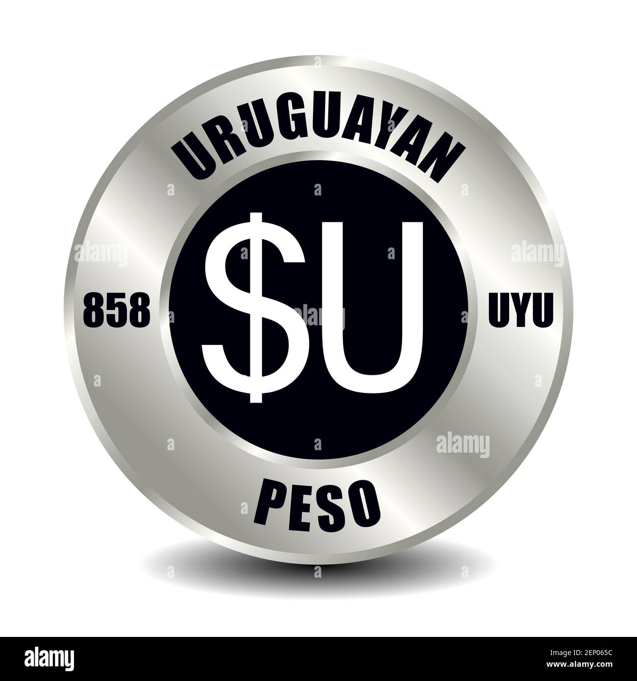 Uruguay money icon isolated on round silver coin. Vector sign of currency symbol with international ISO code and abbreviation Stock Vector