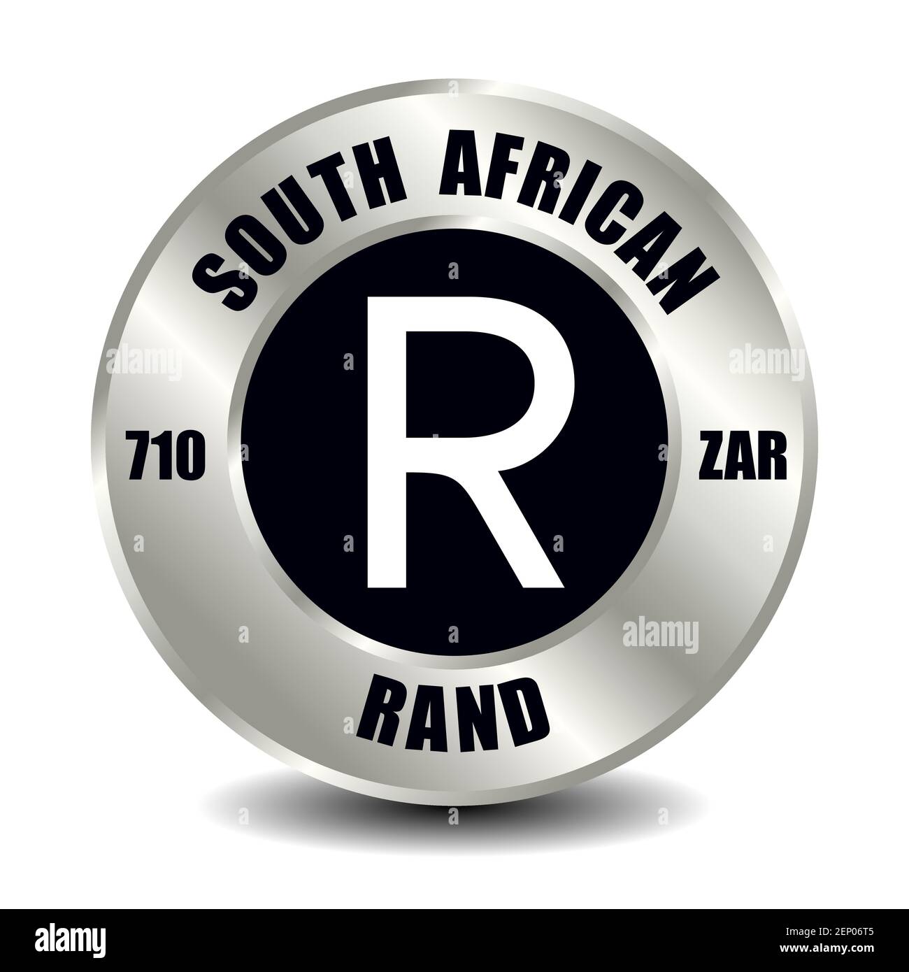 South Africa money icon isolated on round silver coin. Vector sign of currency symbol with international ISO code and abbreviation Stock Vector
