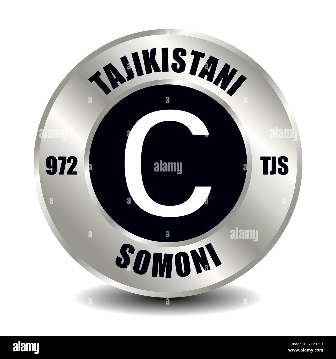 Tajikistan money icon isolated on round silver coin. Vector sign of currency symbol with international ISO code and abbreviation Stock Vector
