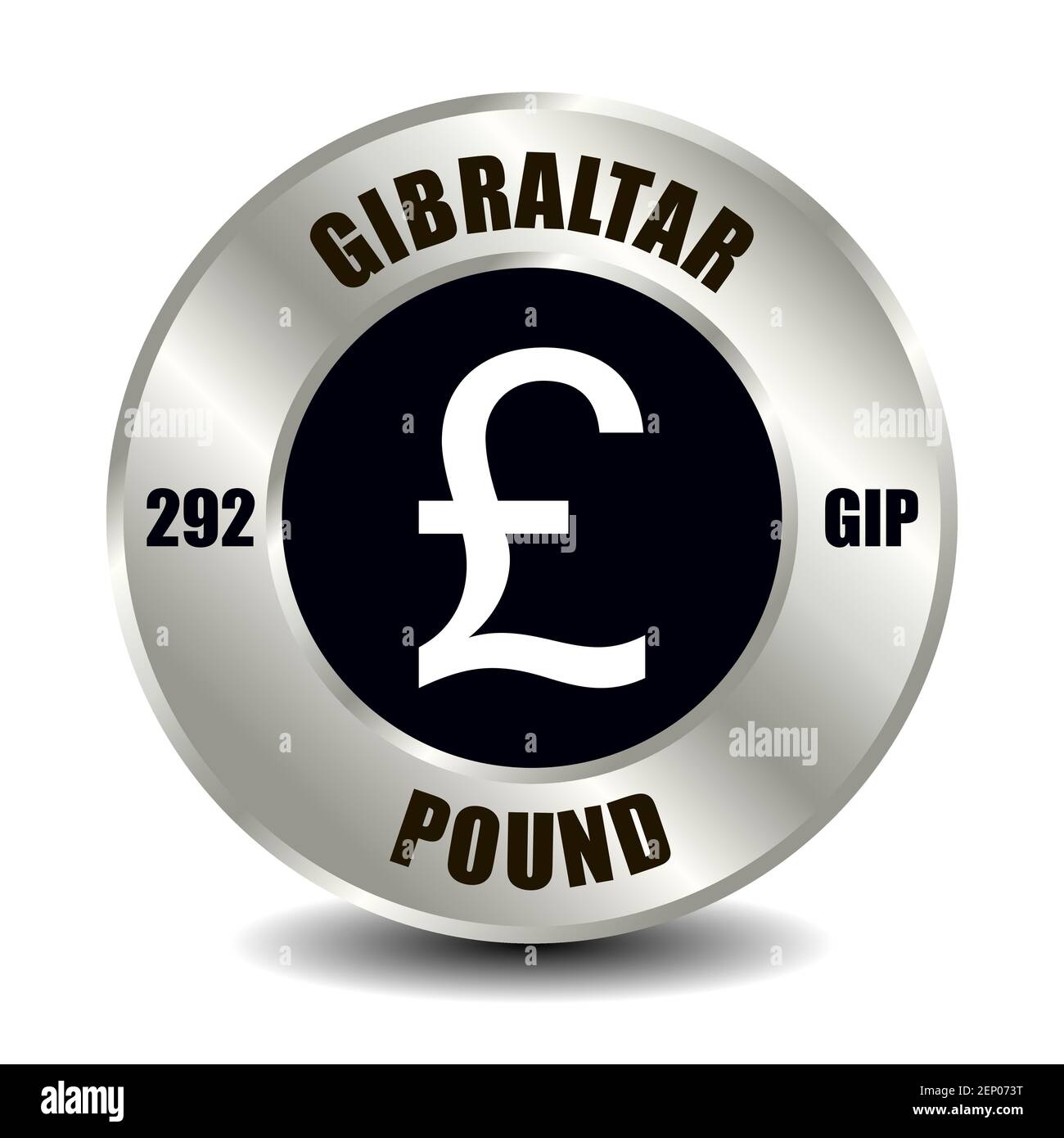 Gibraltar money icon isolated on round silver coin. Vector sign of currency symbol with international ISO code and abbreviation Stock Vector