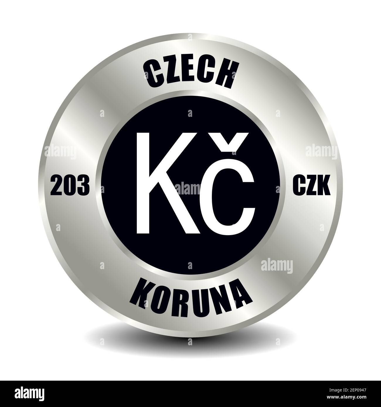Czechia, Czech republic money icon isolated on round silver coin 