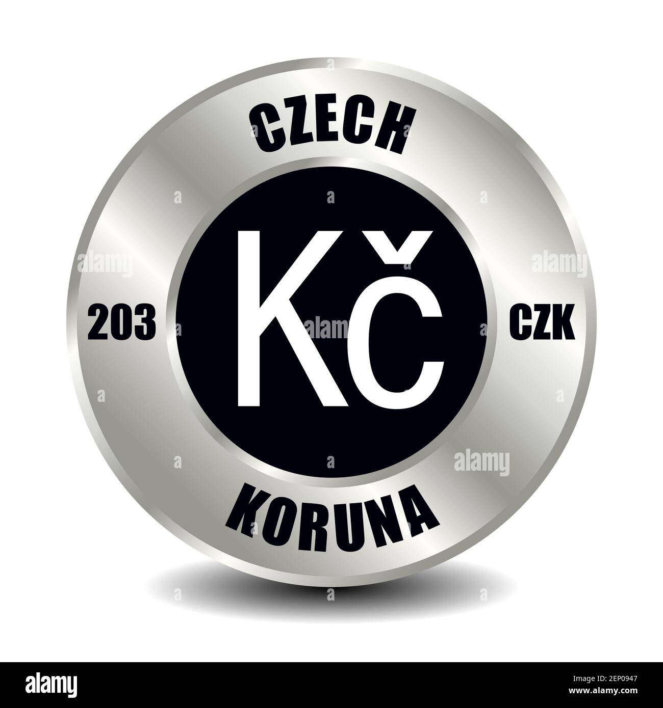 Czechia, Czech republic money icon isolated on round silver coin. Vector sign of currency symbol with international ISO code and abbreviation Stock Vector