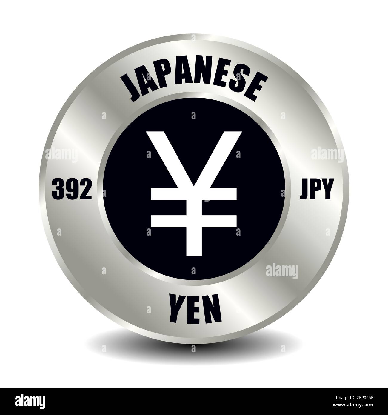 Japan money icon isolated on round silver coin. Vector sign of currency