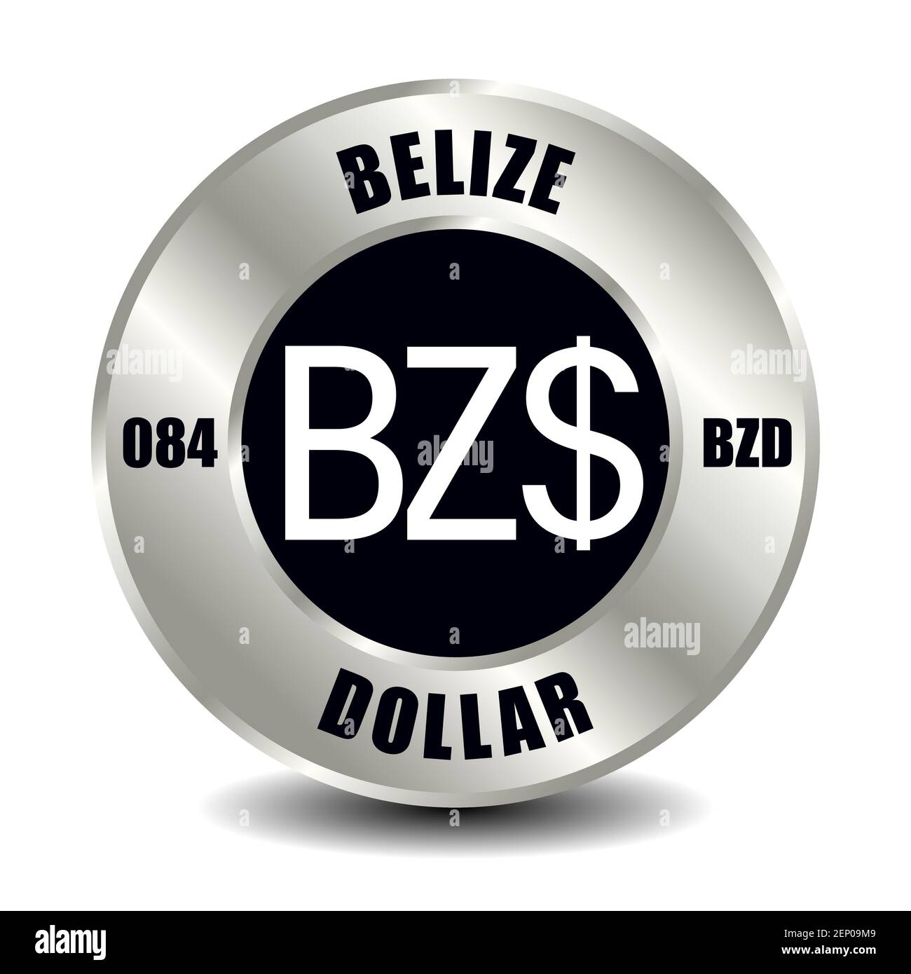 Belize money icon isolated on round silver coin. Vector sign of currency symbol with international ISO code and abbreviation Stock Vector