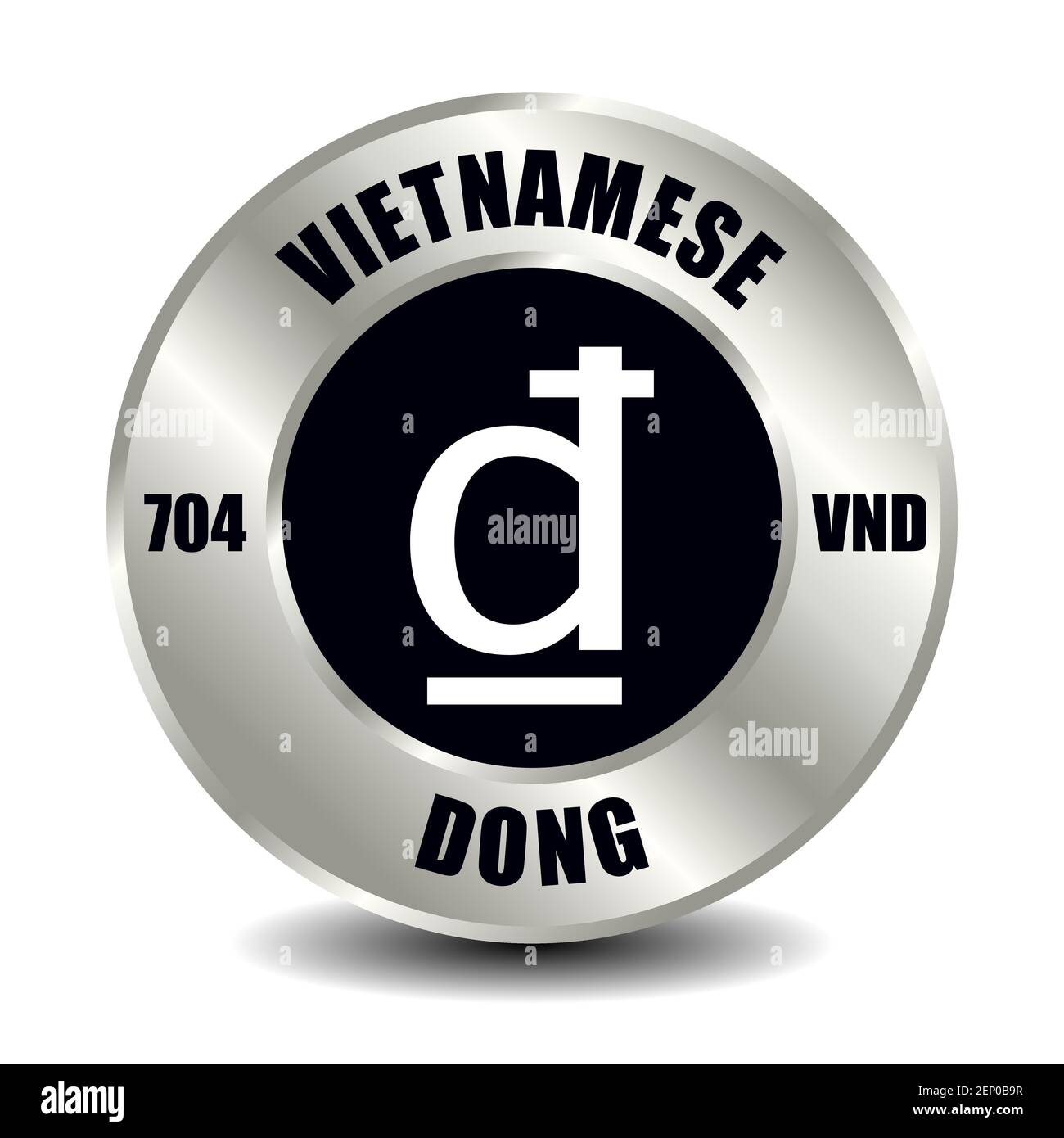 Vietnam money icon isolated on round silver coin. Vector sign of currency symbol with international ISO code and abbreviation Stock Vector