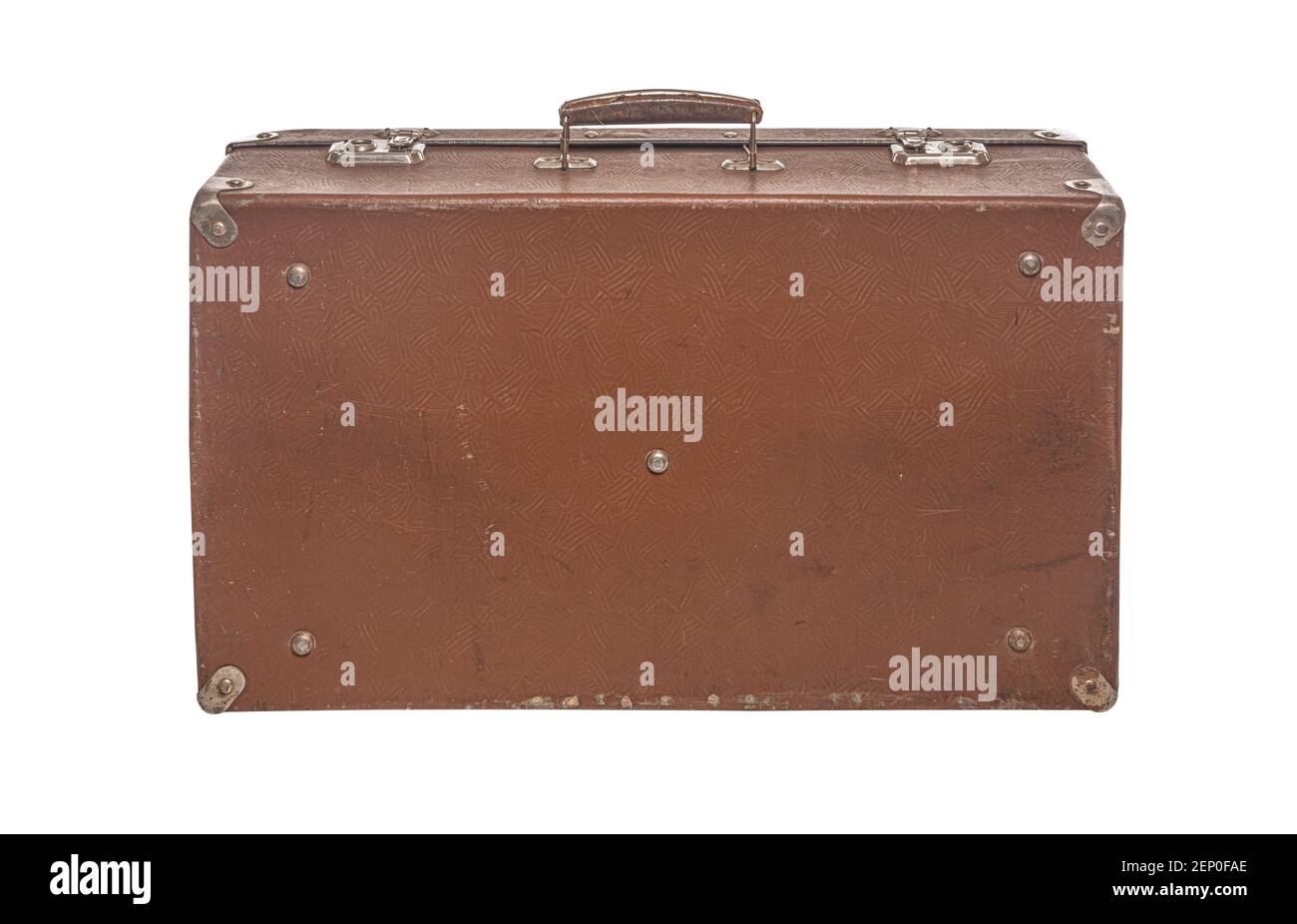 Old suitcase isolated on white background. Stock Photo