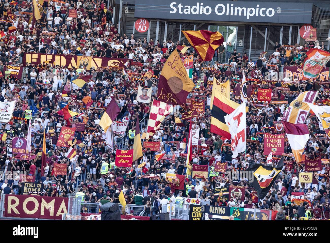 The flags of the south curve fly during the Serie A match between AS ...