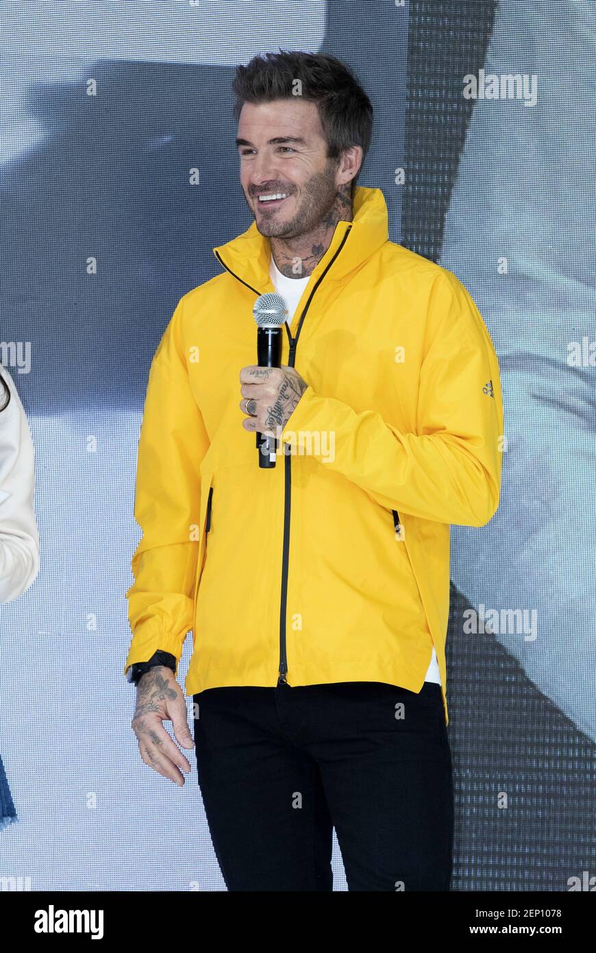 English footballer David Beckham attend a photocall for the sportswear Adidas 70th Anniversary Event at Time Square in Seoul, Korea on October 9, 2019. (Photo by Lee Young-ho/Sipa USA Stock