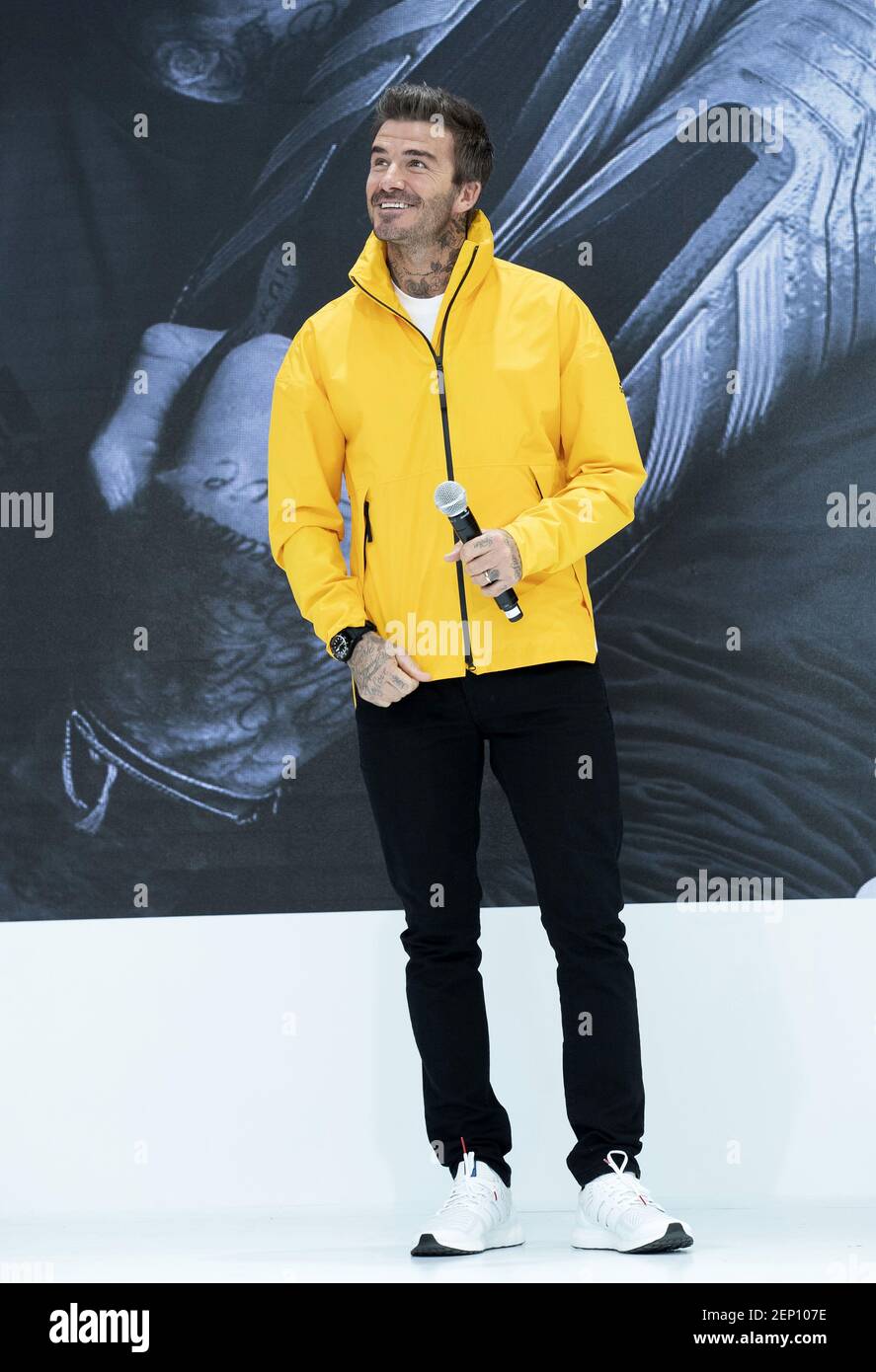 English footballer David Beckham attend a photocall for the sportswear  brand Adidas 70th Anniversary Event at Time Square in Seoul, South Korea on  October 9, 2019. (Photo by Lee Young-ho/Sipa USA Stock