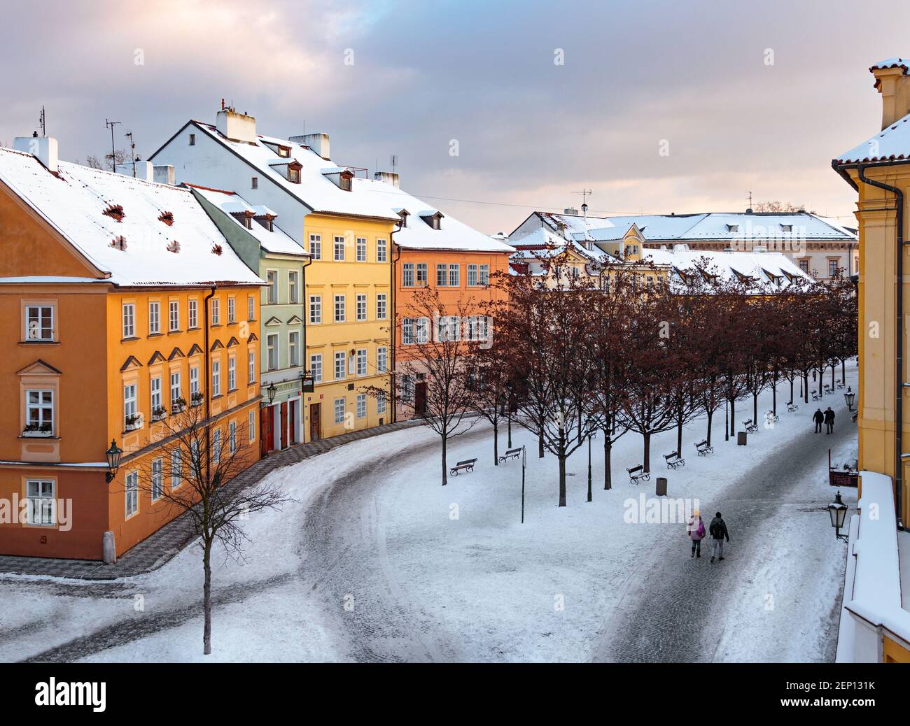 Na Kampe after snowfall, Prague, Czech republic Stock Photo