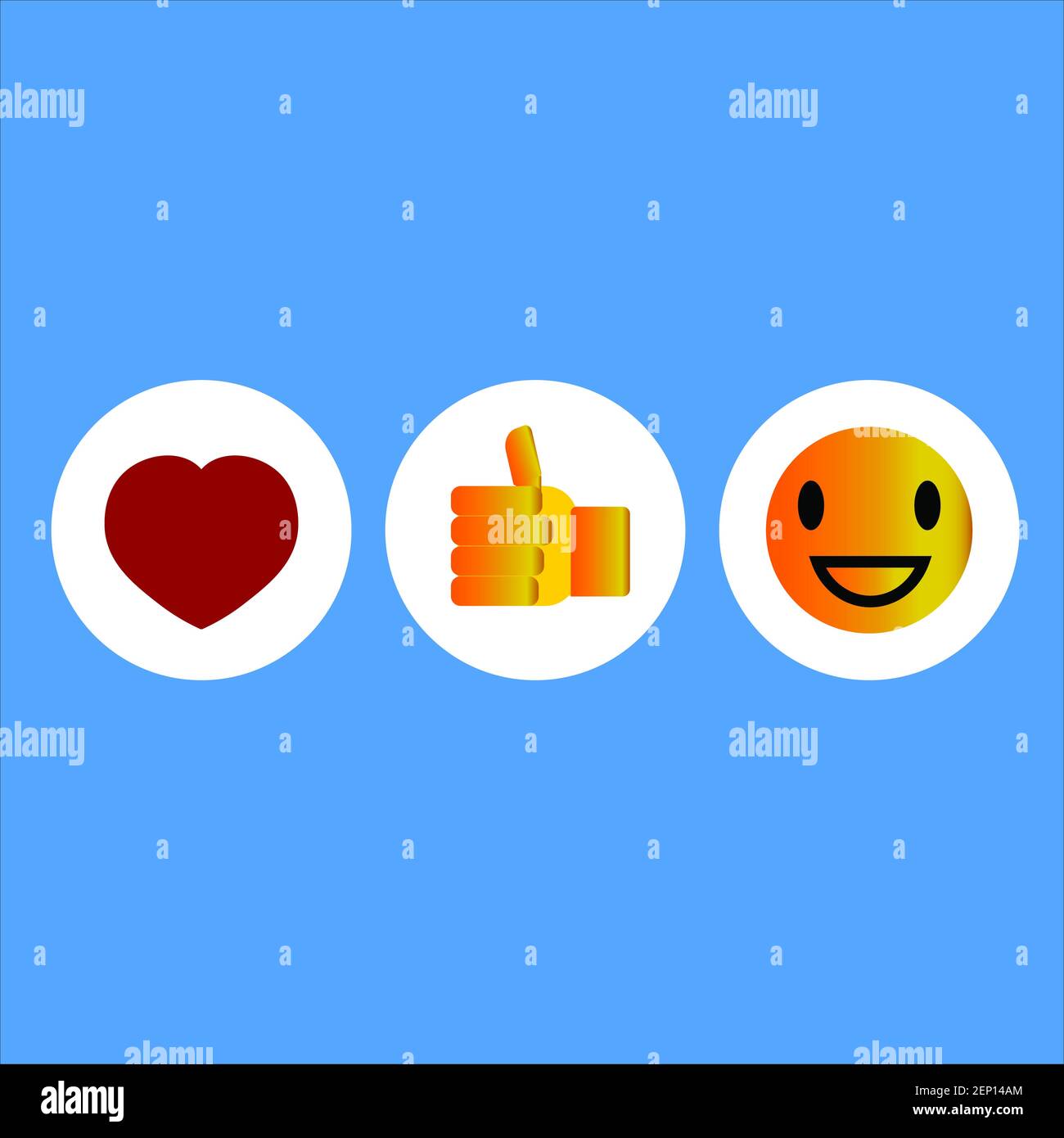 Vector happy red heart  smile face blue background Stock Photo