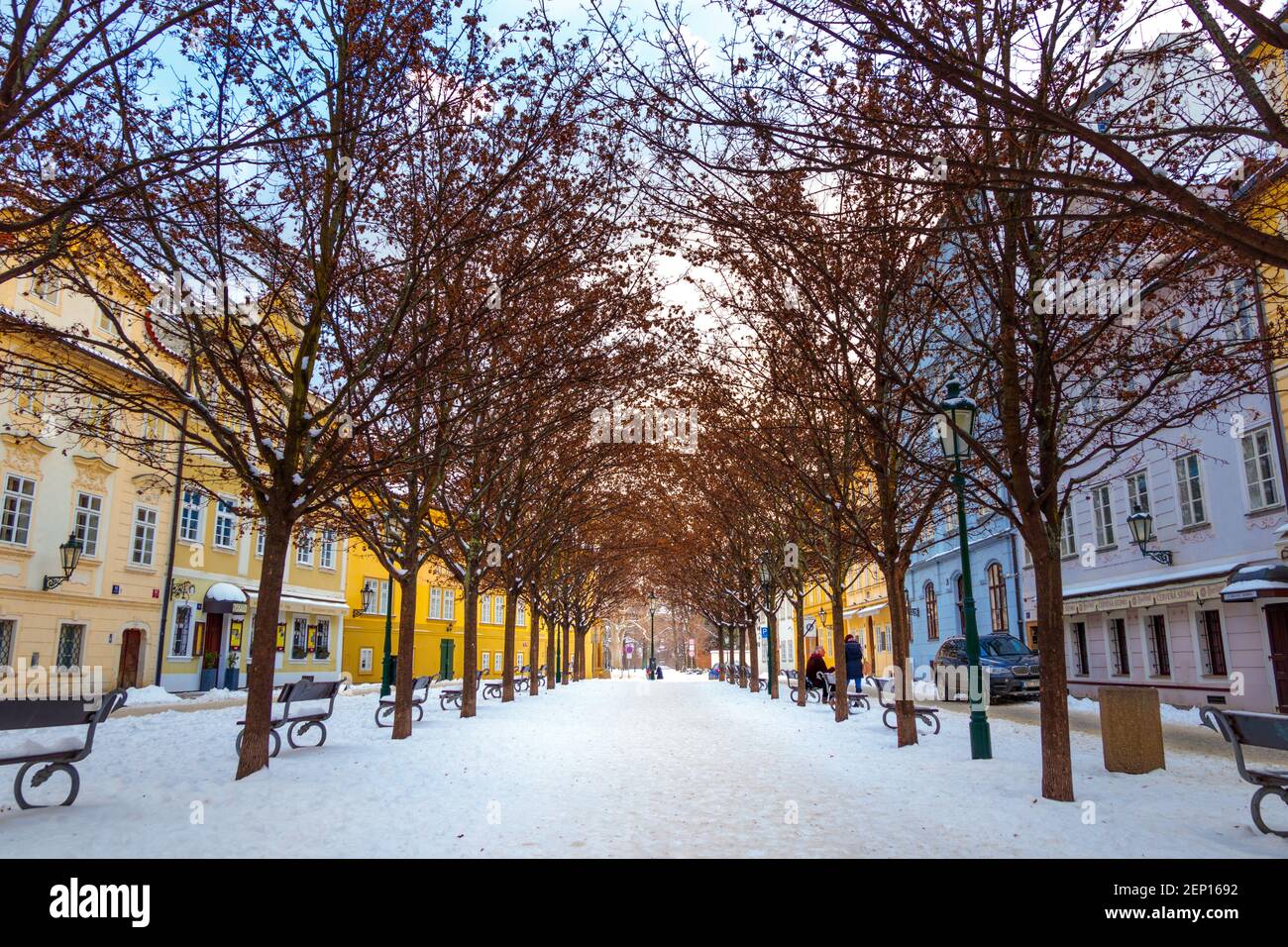 Na Kampe after snowfall, Prague, Czech republic Stock Photo