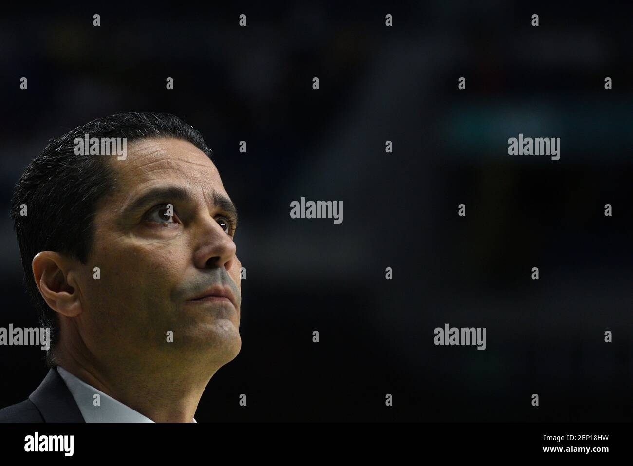 Giannis Sfairopoulos, head coach of Maccabi is seen during the 2019/2020  Turkish Airlines Euro League Regular Season Round 2 game between Real  Madrid and Maccabi Tel Aviv at WiZink center in Madrid. (
