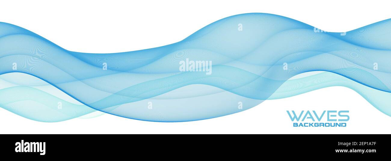 Abstract transparent bluish blend waves on white background. Subtle vector graphic pattern Stock Vector