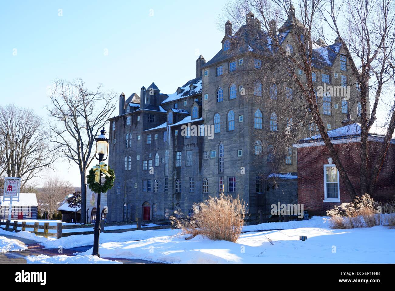 DOYLESTOWN, PA 21 FEB 2021 Winter view of the Mercer Museum in