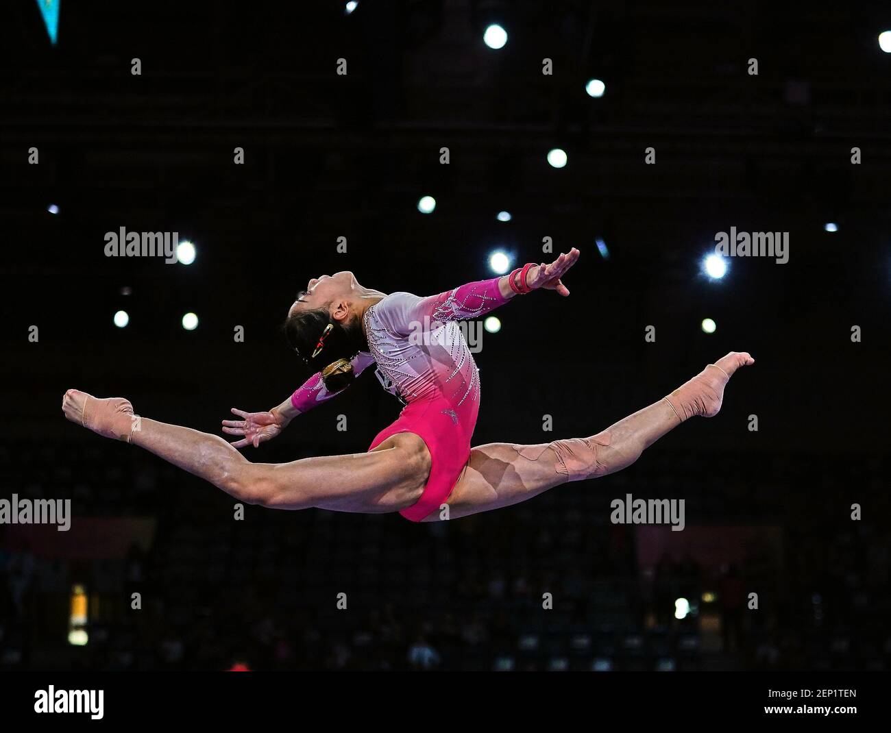 October 13, 2019: Shijia Li of China competing in balance beam for ...