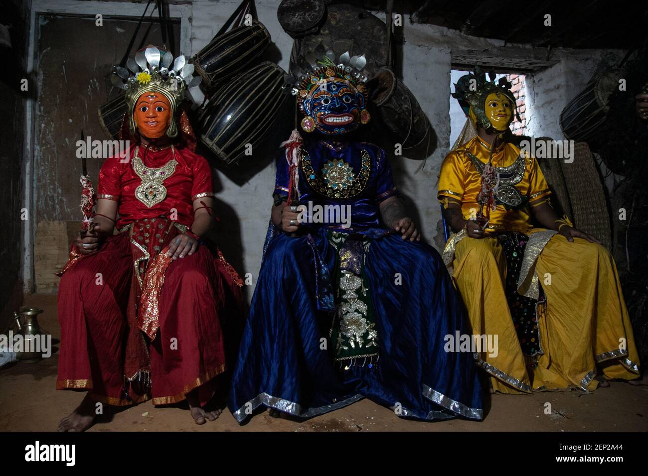 A Nepalese mask dancers perform a traditional mask dance during a Indrayani  Devi Nach Festival in Kirtipur,Nepal on 13 October 2019. (Photo by Prabin  Ranabhat/Pacific Press/Sipa USA Stock Photo - Alamy