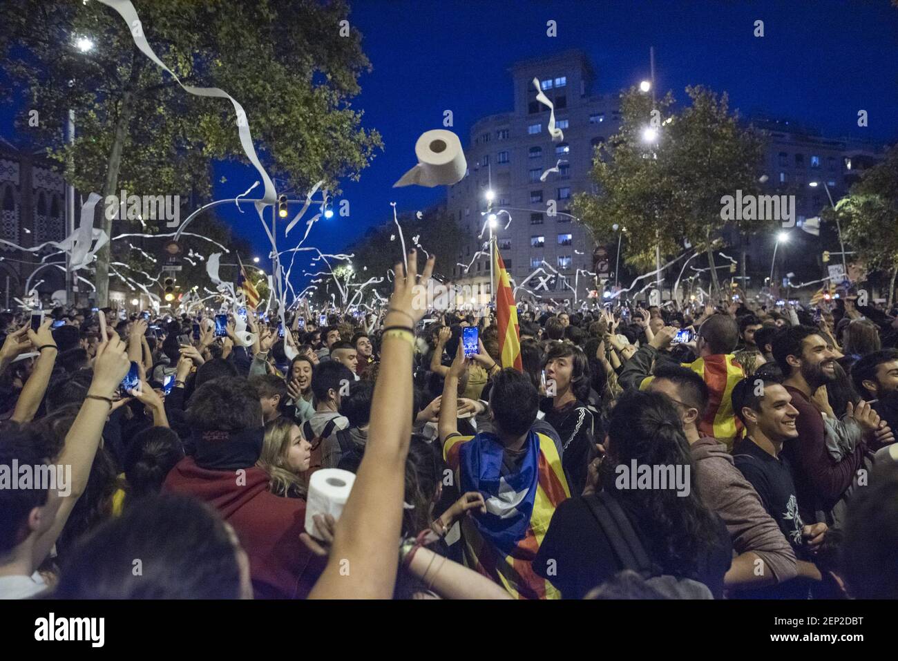 Demonstration and riots in Barcelona, Spain on October 16, 2019 after ...