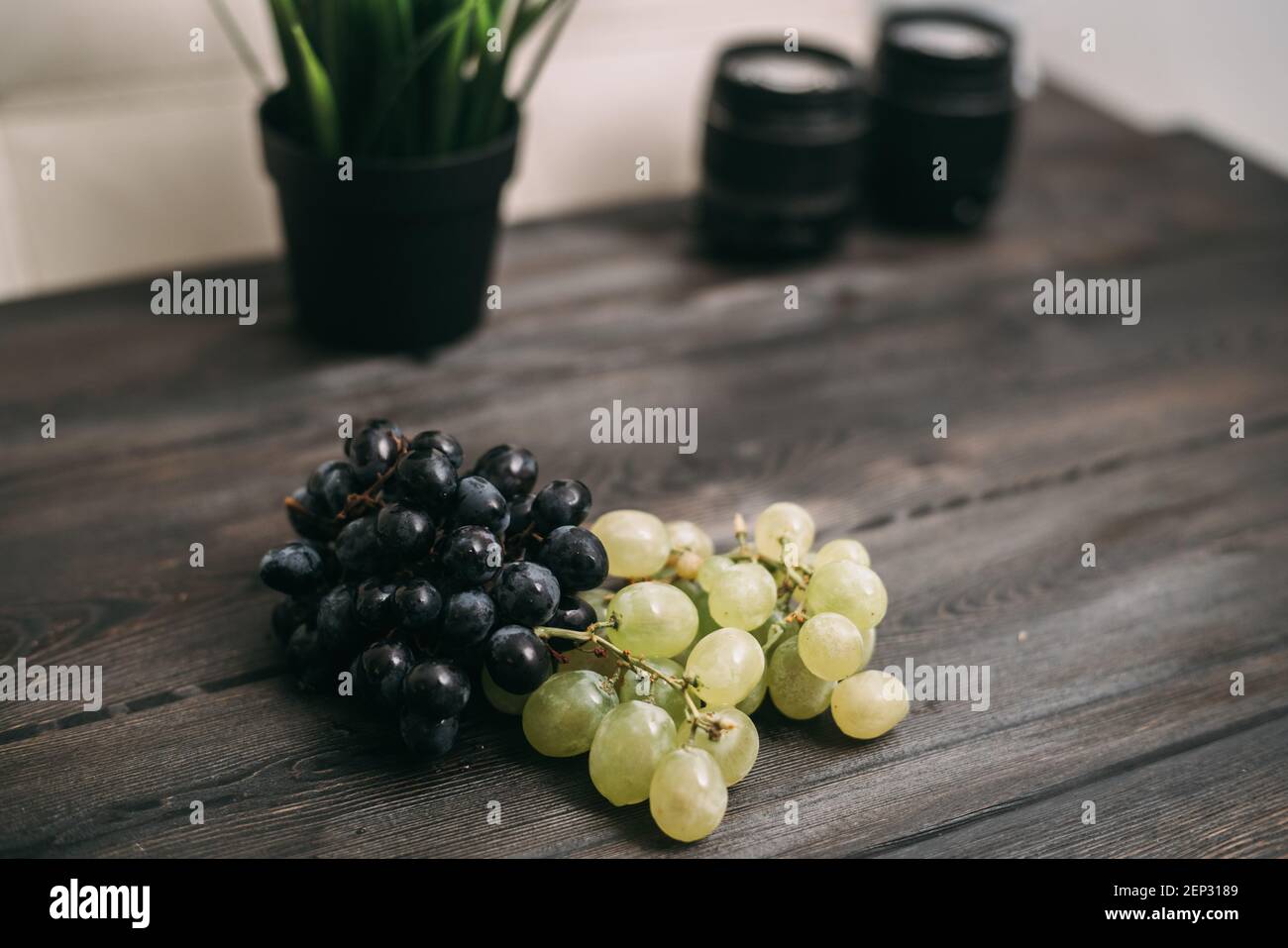 white and black grapes fruit vitamins freshness wooden background Stock ...