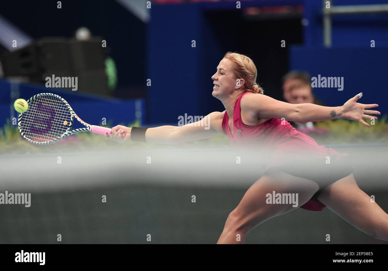 XXX VTB Kremlin Cup International Tennis Tournament at the Krylatskoye Ice  Palace. Anastasia Pavlyuchenkova of Russia Belinda during the Women's  Singles final match against Bencic of Switzerland. October 20 2019. Russia,  Moscow