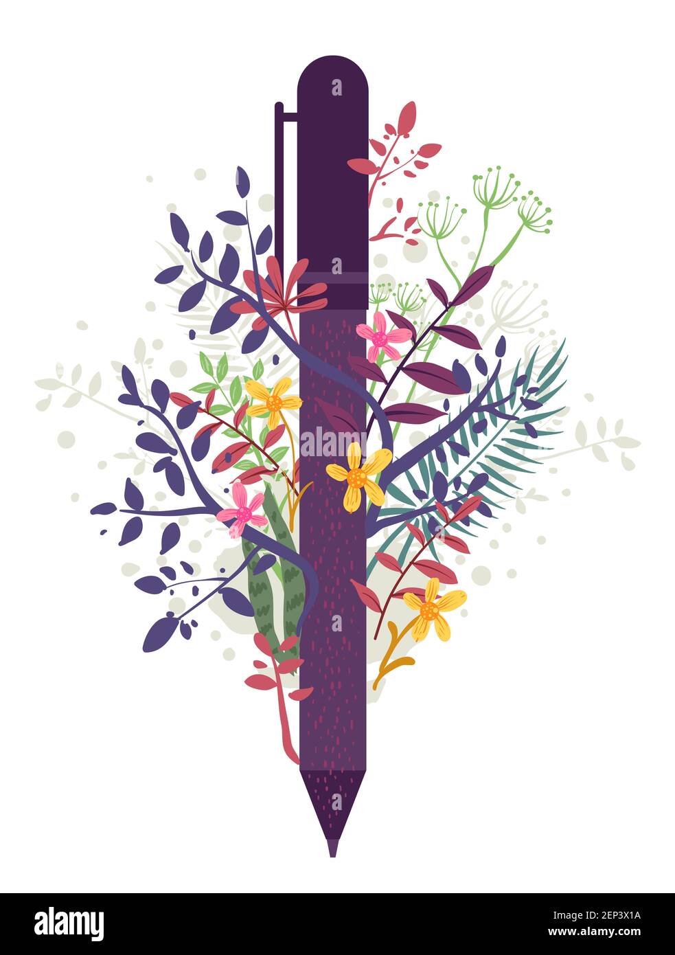 Illustration of a Pen with Plants Design Stock Photo