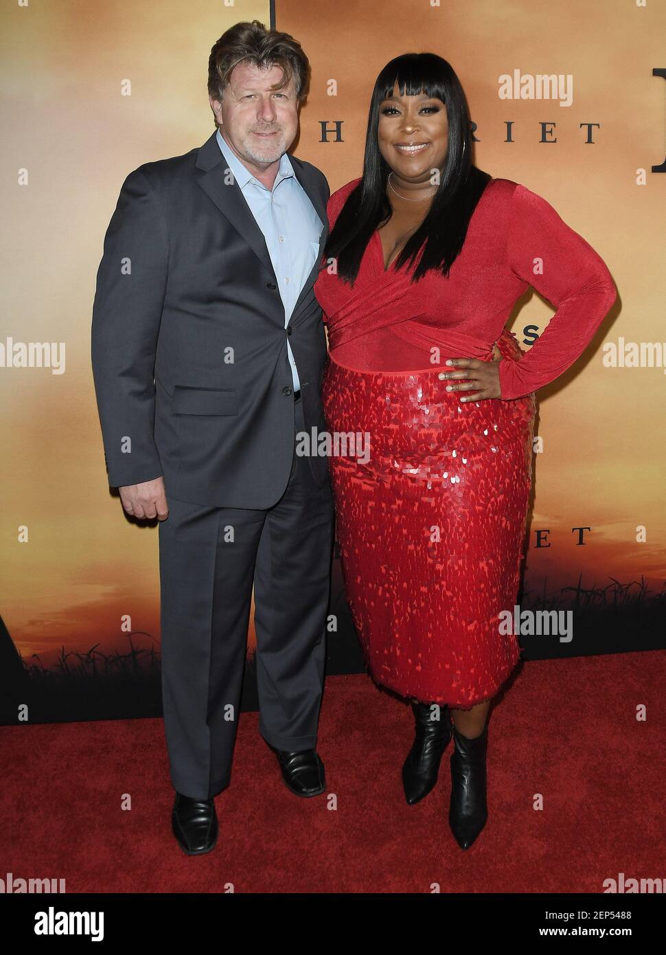 (LR) James Welch and Loni Love at the HARRIET Los Angeles Premiere