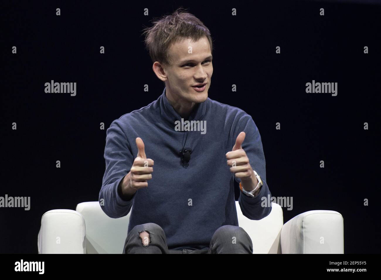 Vitalik Buterin, co-founder and inventor of Ethereum speaks during Samsung Developer Conference in San Jose, California on October 30, 2019. (Photo by Yichuan Cao/Sipa USA) Stock Photo