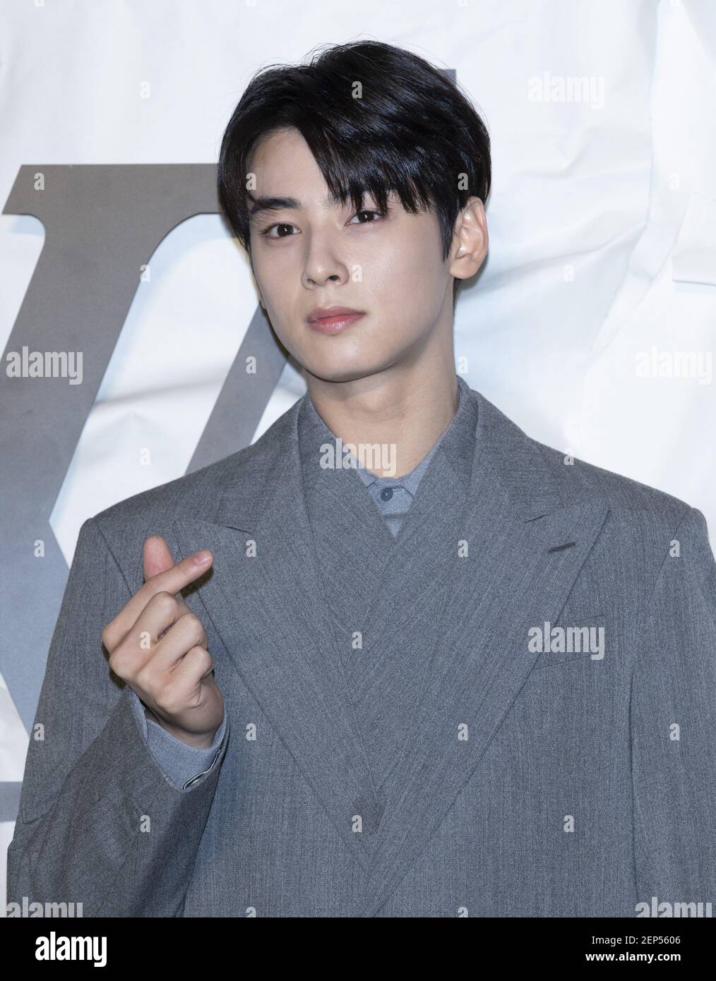 South Korean actor and singer Cha Eun-woo, member of South Korean boy group  Astro, attends a photo call for the Louis Vuitton launching at Louis Vuitton  Seoul in Seoul, South Korea on